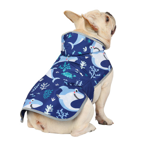 Reversible Sharks Dog Raincoat With Hood