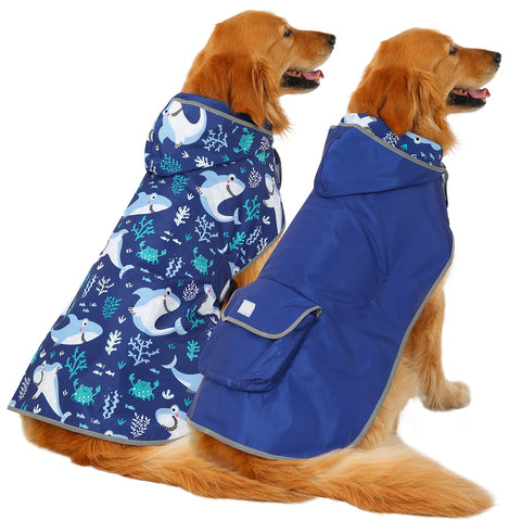Reversible Sharks Dog Raincoat With Hood