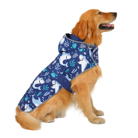 Reversible Sharks Dog Raincoat With Hood
