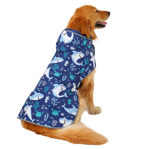 Reversible Sharks Dog Raincoat With Hood