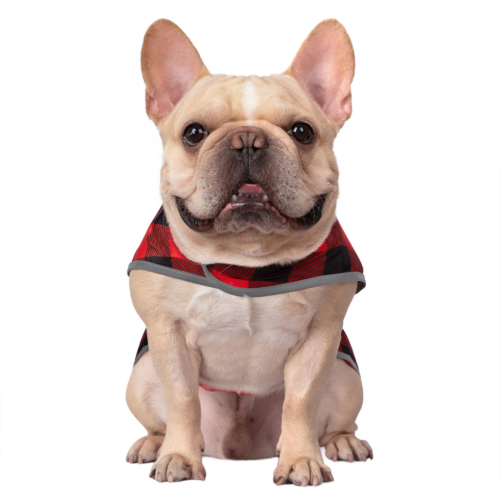 Reversible Red & Buffalo Plaid Dog Raincoat with Hood