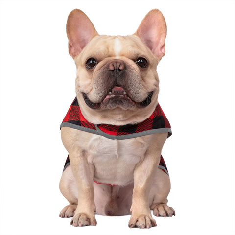 Reversible Red & Buffalo Plaid Dog Raincoat with Hood