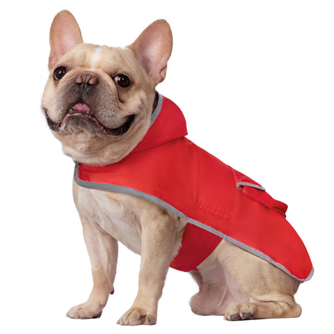Reversible Red & Buffalo Plaid Dog Raincoat with Hood