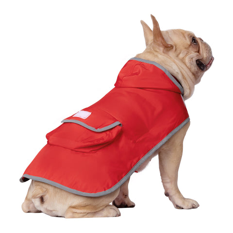 Reversible Red & Buffalo Plaid Dog Raincoat with Hood