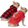 Reversible Red & Buffalo Plaid Dog Raincoat with Hood