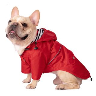 Double Layer Zip Up Dog Raincoat Hooded in Red