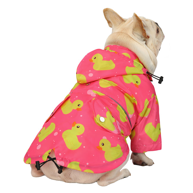 Pink Duck Zip Up Dog Raincoat Hooded – side view