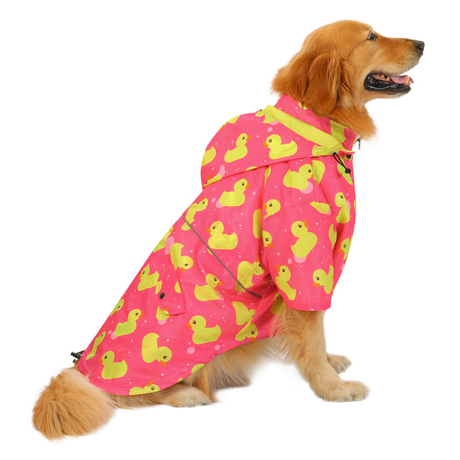 Pink Duck Zip Up Dog Raincoat Hooded in Ducks Pink – back view