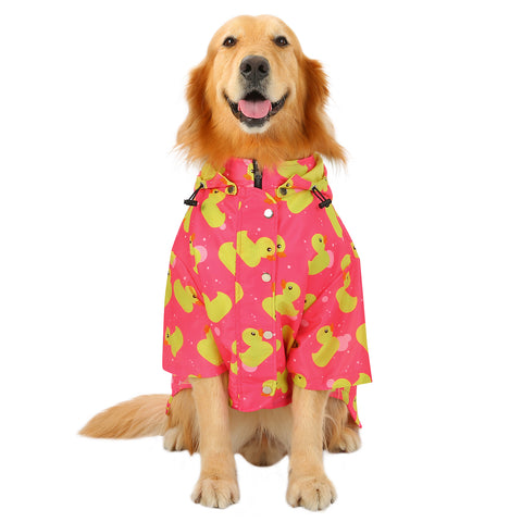 Pink Ducks Dog Double Layer Zip Up Dog Raincoat With Hood