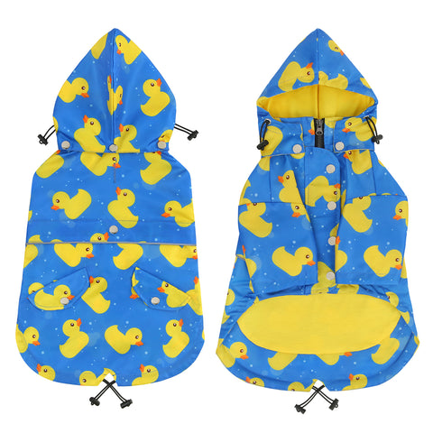 Blue Ducks Dog Double Layer Zip Up Dog Raincoat With Hood