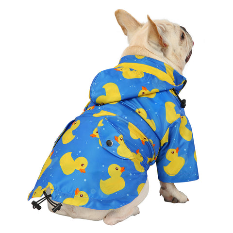 Blue Ducks Dog Double Layer Zip Up Dog Raincoat With Hood