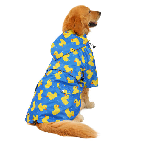 Blue Ducks Dog Double Layer Zip Up Dog Raincoat With Hood