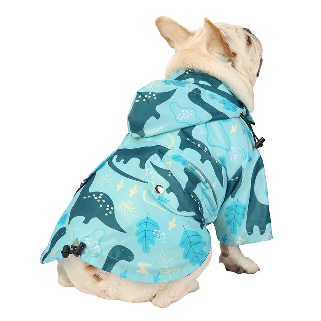 Dinosaur Zip Up Dog Raincoat Hooded – side view