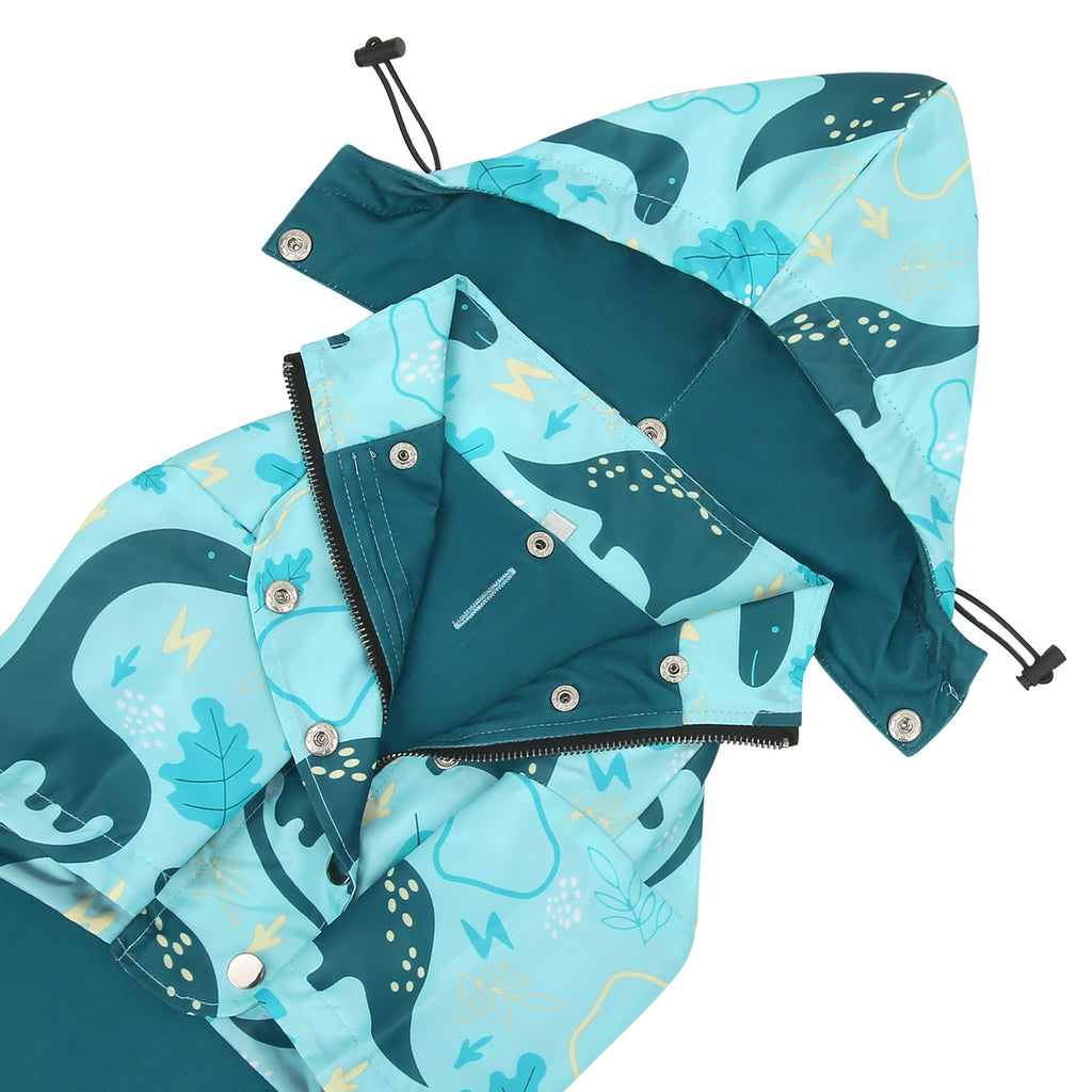 Dinosaurs Dog Double Layer Zip Up Dog Raincoat With Hood