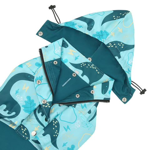 Dinosaurs Dog Double Layer Zip Up Dog Raincoat With Hood