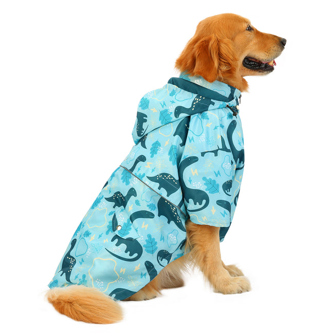 Dinosaur Zip Up Dog Raincoat Hooded in Dinosaurs – back view