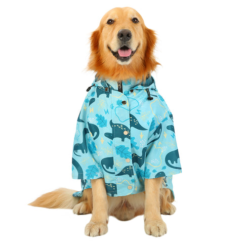 Dinosaurs Dog Double Layer Zip Up Dog Raincoat With Hood