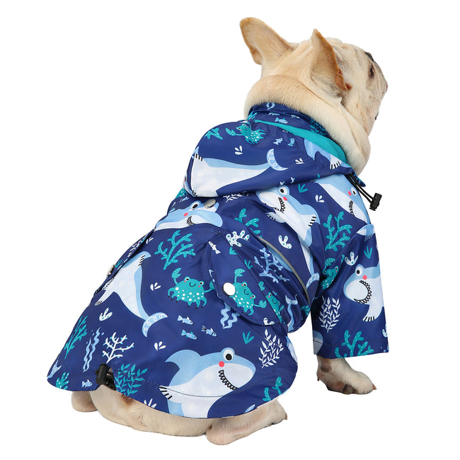 Shark Zip Up Dog Raincoat Double Layer Hood – side view