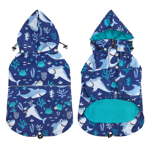 Sharks Dog Double Layer Zip Up Dog Raincoat With Hood