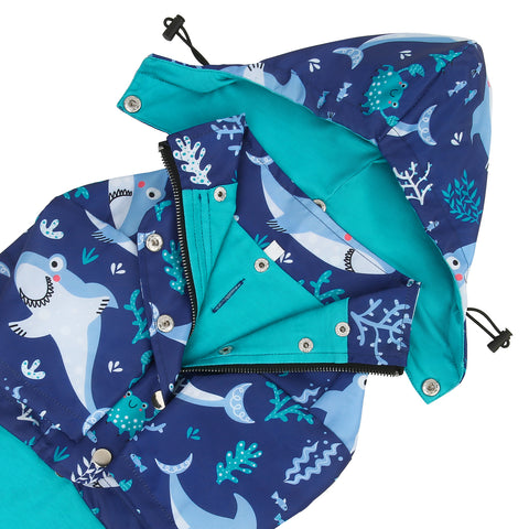 Sharks Dog Double Layer Zip Up Dog Raincoat With Hood
