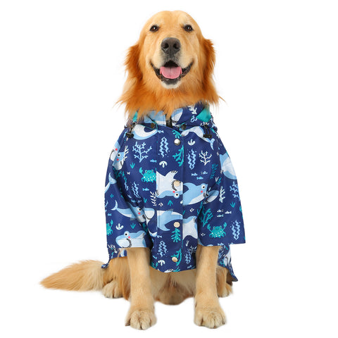 Sharks Dog Double Layer Zip Up Dog Raincoat With Hood
