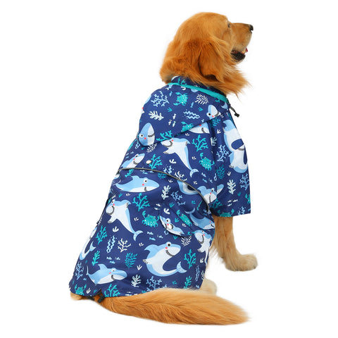 Sharks Dog Double Layer Zip Up Dog Raincoat With Hood
