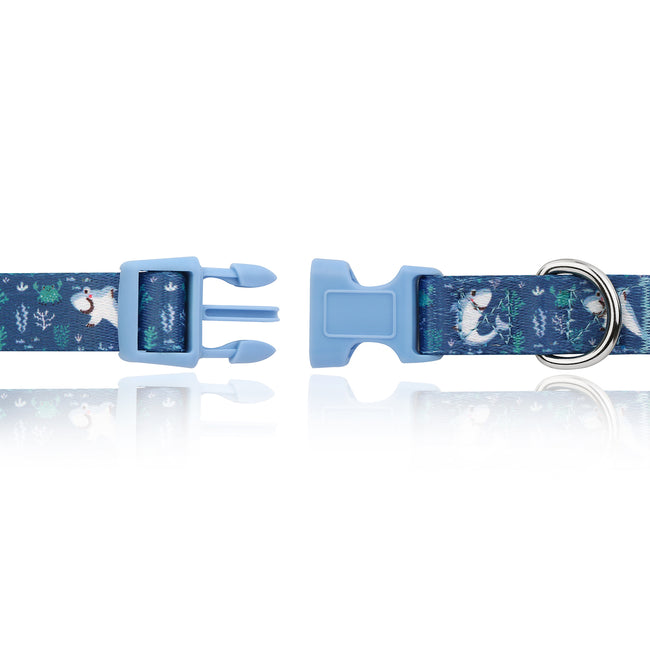 Shark Print Dog Collar Adjustable Nylon – close-up detail