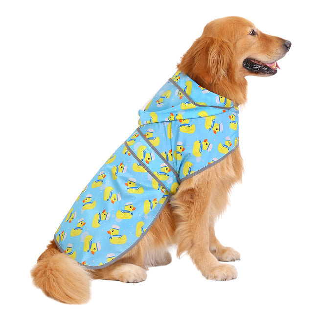 Blue Sailor Duck Dog Raincoat Clear Hood in Sailor Ducks Blue – back view
