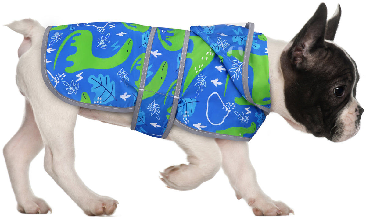 Dinosaur Dog Raincoat Clear Hood Waterproof – back view Main image