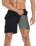 Black Workout Shorts with Grey Compression Liner 7 inch Inseam