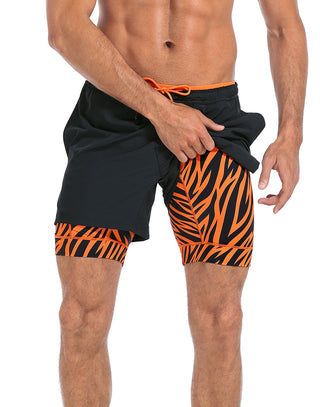 Men's 5" Gym Shorts Compression Liner in Black / Orange Tiger