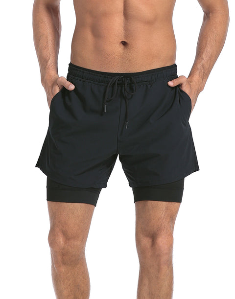 LRD Men's 5 Inch Athletic Gym Workout Shorts with Compression Liner