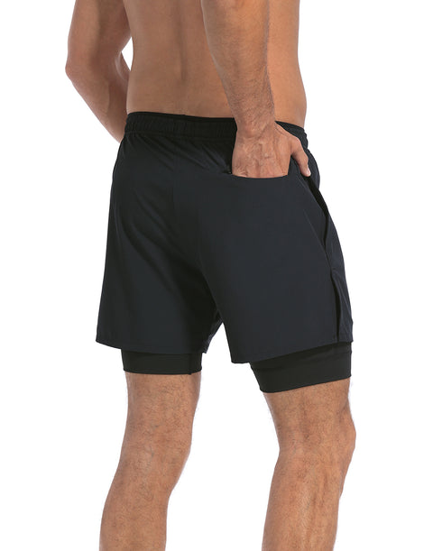 LRD Men's 5 Inch Athletic Gym Workout Shorts with Compression Liner