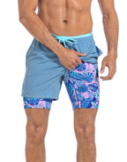 LRD Men's 5 Inch Athletic Gym Workout Shorts with Compression Liner