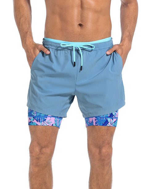 LRD Men's 5 Inch Athletic Gym Workout Shorts with Compression Liner
