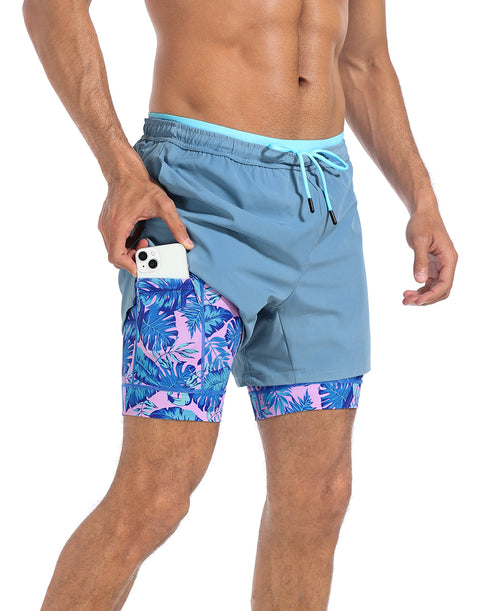 LRD Men's 5 Inch Athletic Gym Workout Shorts with Compression Liner