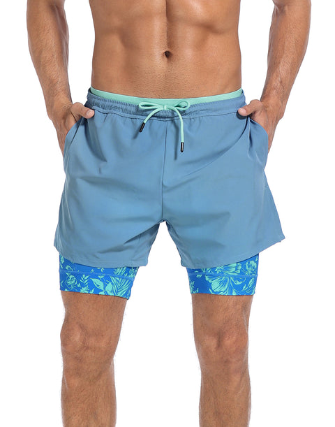 LRD Men's 5 Inch Athletic Gym Workout Shorts with Compression Liner