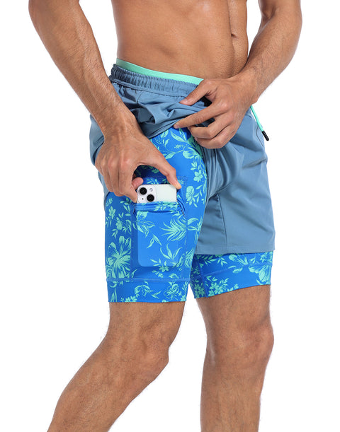 LRD Men's 5 Inch Athletic Gym Workout Shorts with Compression Liner