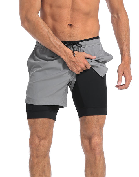 LRD Men's 5 Inch Athletic Gym Workout Shorts with Compression Liner