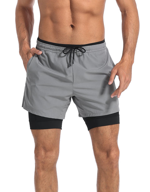 LRD Men's 5 Inch Athletic Gym Workout Shorts with Compression Liner