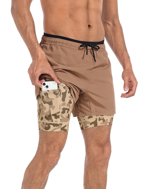 LRD Men's 5 Inch Athletic Gym Workout Shorts with Compression Liner