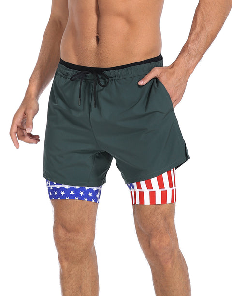 LRD Men's 5 Inch Athletic Gym Workout Shorts with Compression Liner