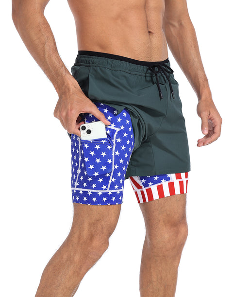LRD Men's 5 Inch Athletic Gym Workout Shorts with Compression Liner