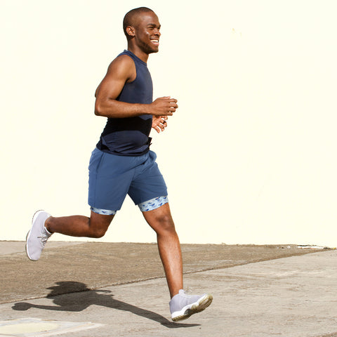 Blue Workout Shorts with Screamin' Eagle Compression Liner 7 inch Inseam