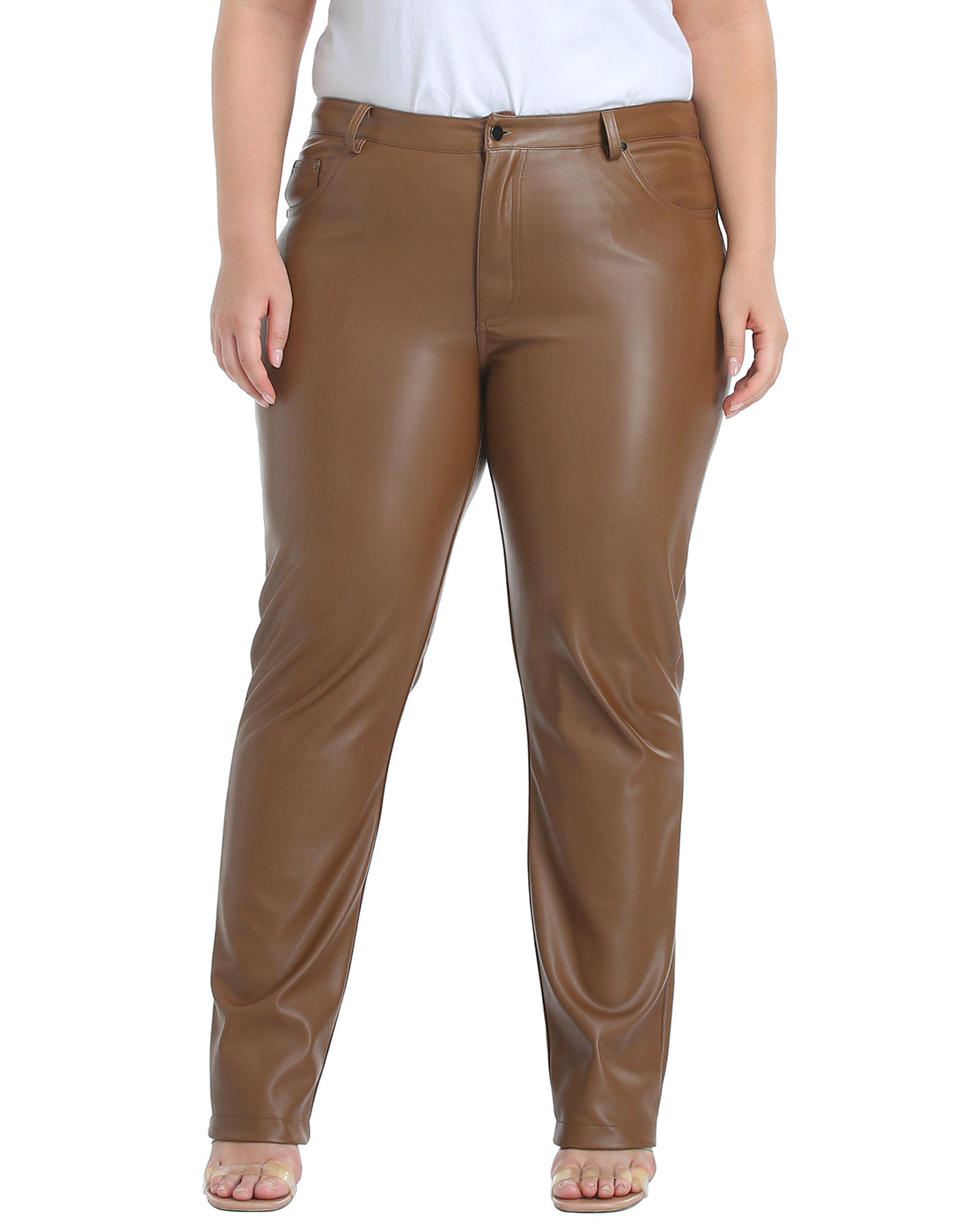 Plus Size Faux Leather Pants w/ Pockets