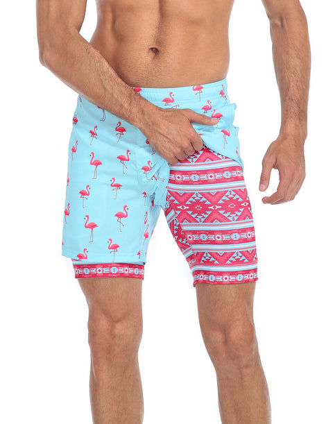 LRD Mens 5" Inseam Swim Trunks with Compression Liner