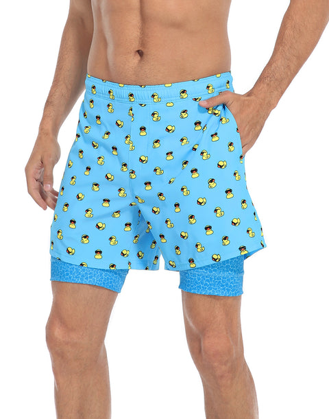 LRD Mens 5" Inseam Swim Trunks with Compression Liner