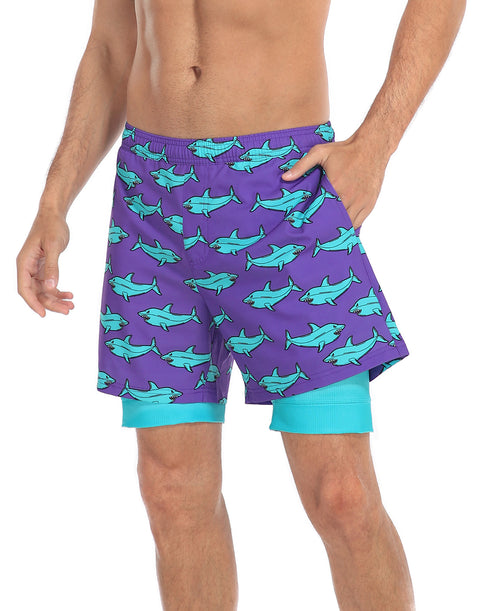 LRD Mens 5" Inseam Swim Trunks with Compression Liner