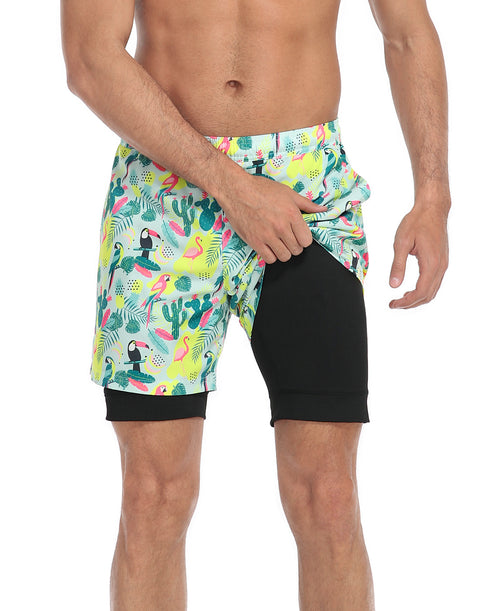 LRD Mens 5" Inseam Swim Trunks with Compression Liner