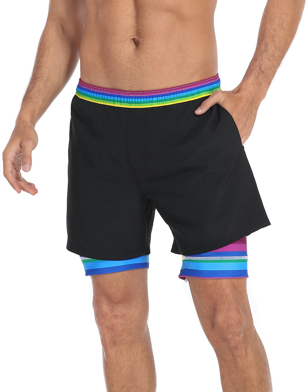 LRD Mens 5" Inseam Swim Trunks with Compression Liner